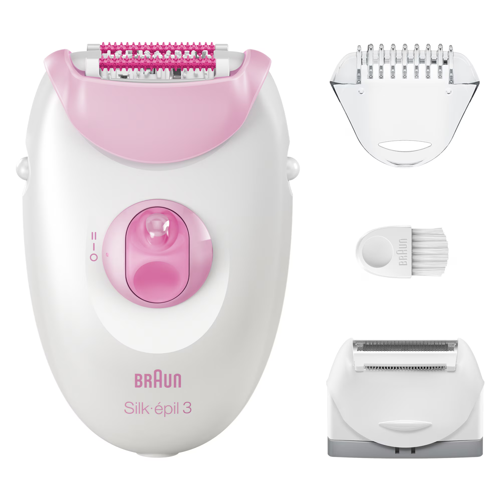 Epilator Braun Silk-épil 3 3-031, MicroGrip, Smart Light, 20 de pensete, Cap de ras + Pieptene, 2 viteze, Roz [3]