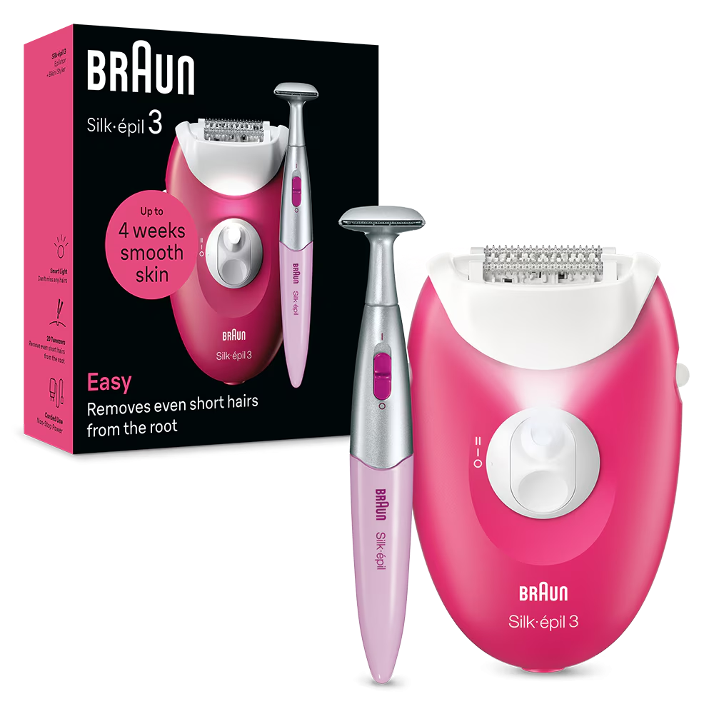 Epilator Braun Silk-épil 3 3-202, MicroGrip, Smart Light, 20 de pensete, 2 viteze, Trimmer, Fucsia [3]