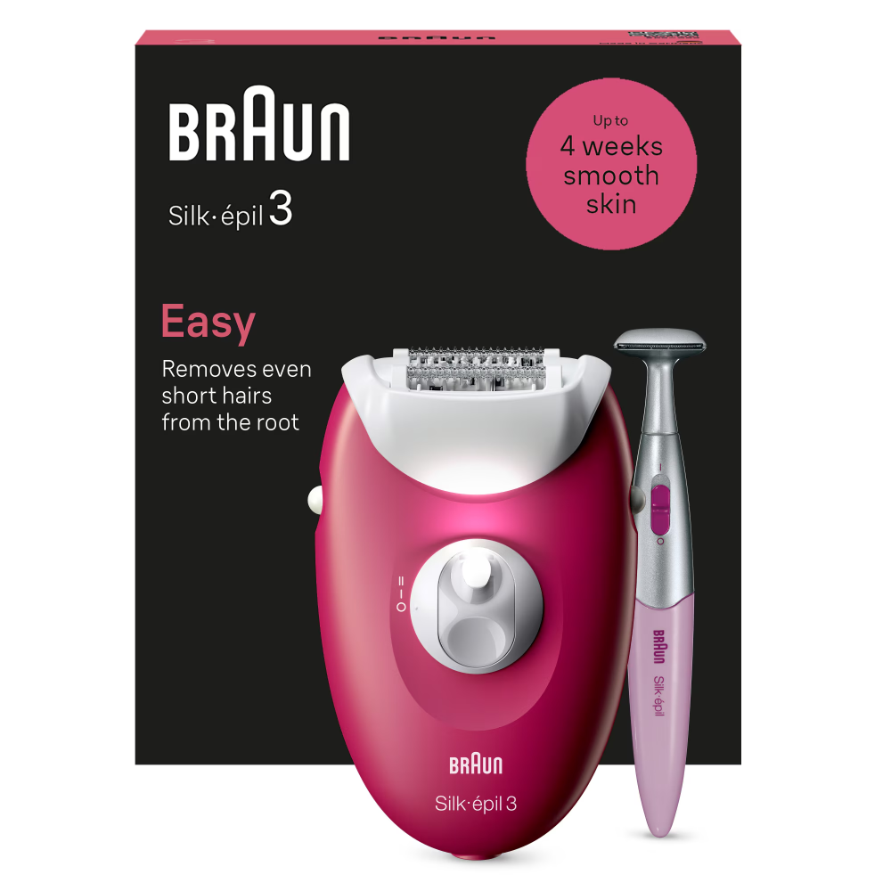 Epilator Braun Silk-épil 3 3-202, MicroGrip, Smart Light, 20 de pensete, 2 viteze, Trimmer, Fucsia [1]