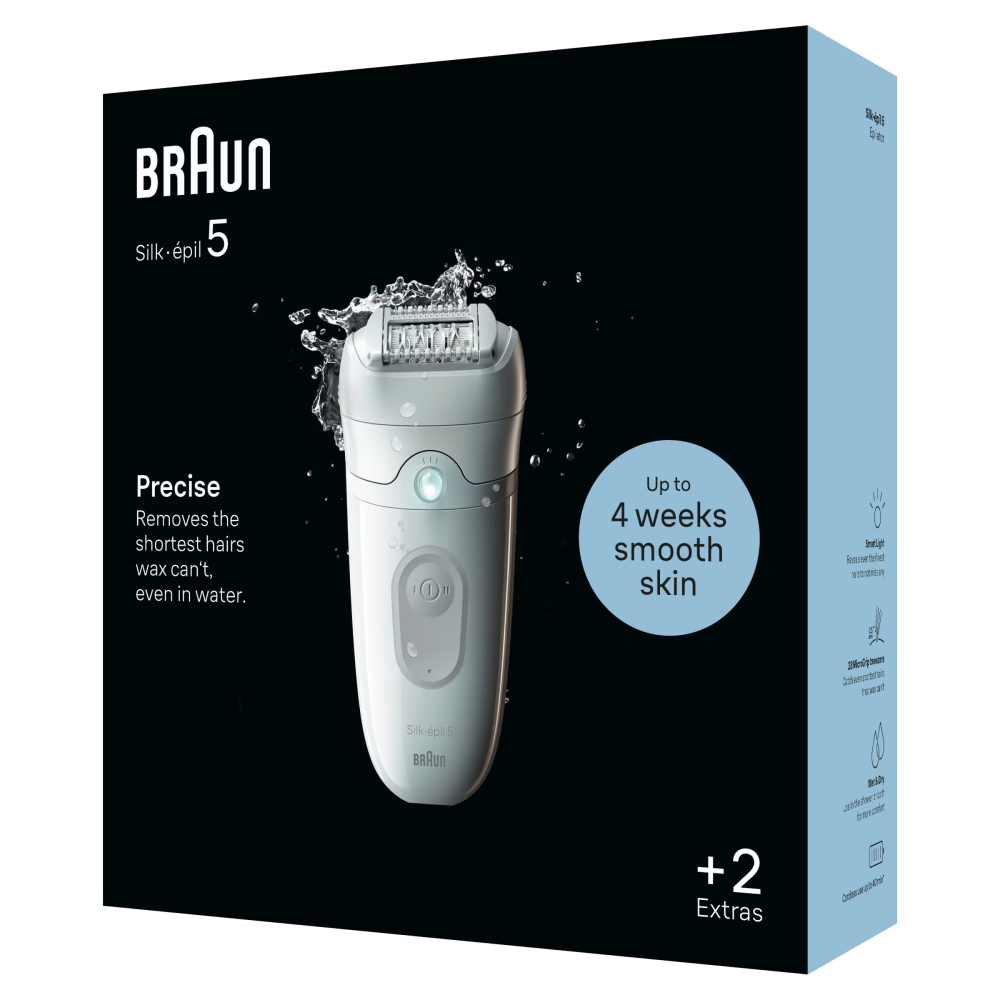 Epilator Braun Silk-épil 5 5-011 Wet & Dry, MicroGrip, Smart Light, 28 de pensete, 2 viteze, Alb/Gri [2]