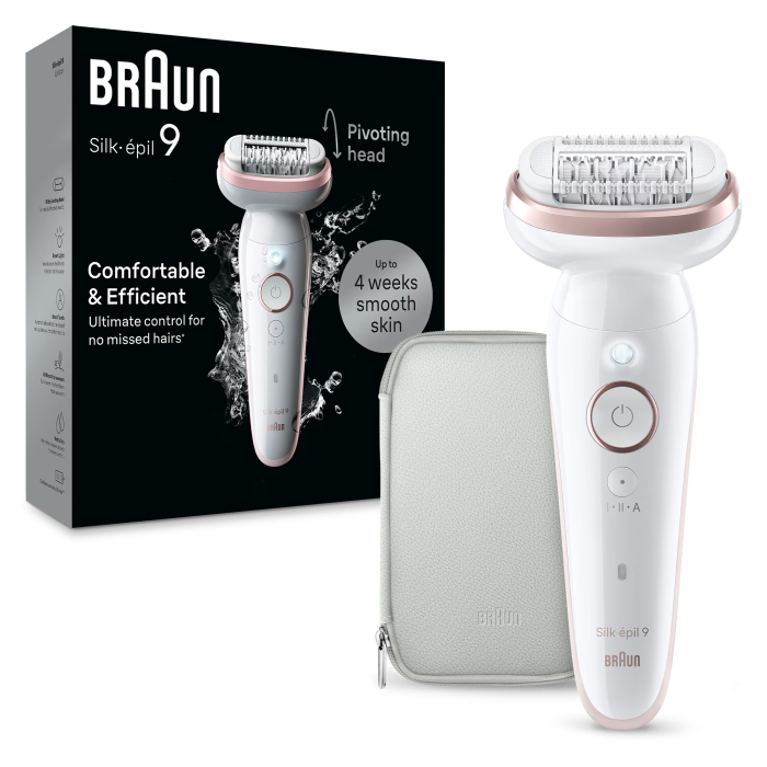 Epilator Braun Silk-épil 9 9-000 Wet & Dry, MicroGrip, Smart Light, 2 viteze, 40 pensete, Geanta de voiaj, Alb/Roz [3]