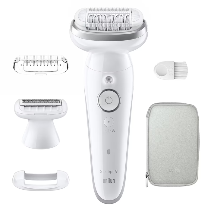Epilator Braun Silk-épil 9 9-041 Wet & Dry, MicroGrip, Smart Light, 2 viteze, 40 pensete, Cap de ras + Pieptene, 1 capac, Geanta de voiaj [3]