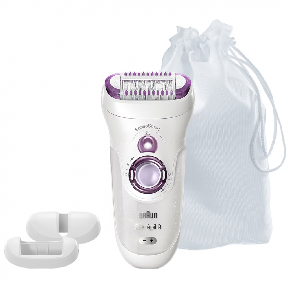Epilator Braun Silk-épil 9 9/700 SensoSmart™, Micro-Grip, Wet & Dry, 40 pensete, 2 viteze, Saculet pentru voiaj, Alb/Mov [2]