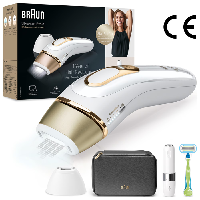 Epilator IPL Braun Silk-expert PRO 5 PL5146 Senzor automat & continuu Skin pro 2.0, 400.000 impulsuri, 10 niveluri de intensitate, 125 de impulsuri pe minut, Cap de precizie, Trusa de voiaj, Aparat de [1]