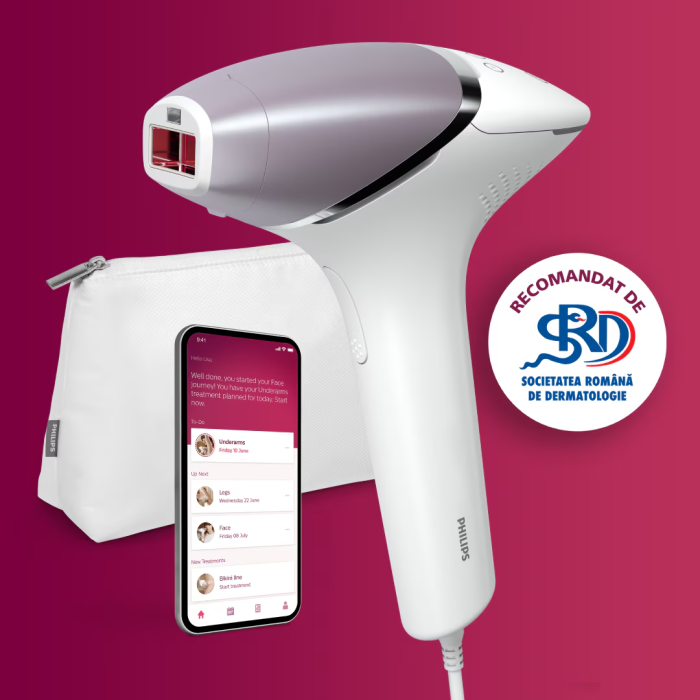 Epilator IPL Philips Lumea BRI949/00, 450000 impulsuri, senzor SmartSkin, 4 atasamente, trimmer inclus, alb/roz [2]