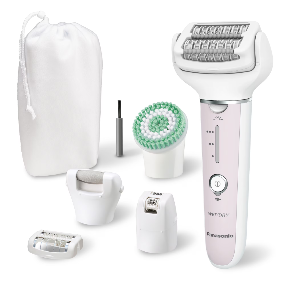 Epilator Panasonic ES-EY80-P503, Wet & Dry, Cordless, 2discuri & 60 pensete, Senzor presiune, Discuri duble, Cap flexibil si pivotant la 90°, 3 viteze, Alb/Roz [2]