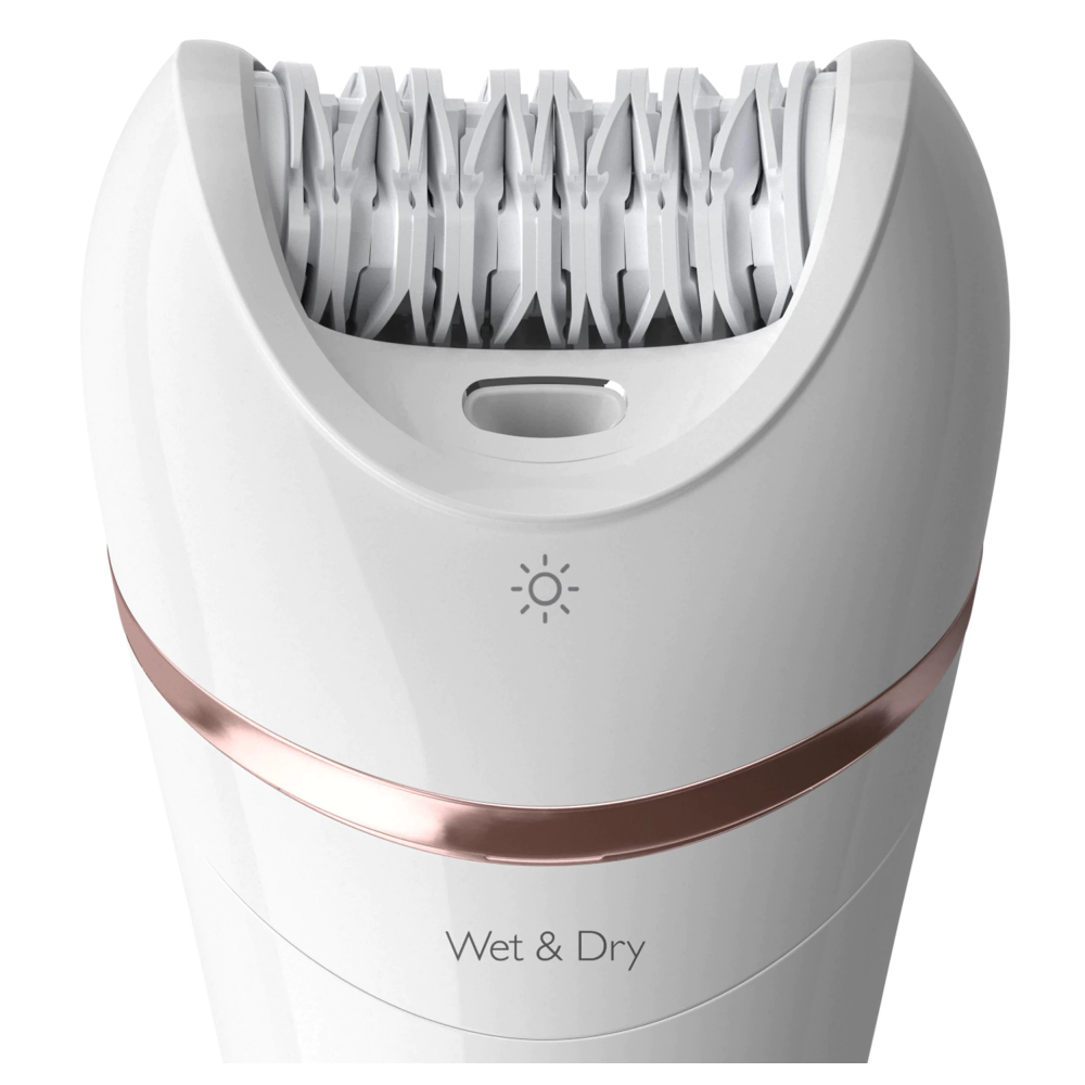 Epilator umed si uscat Philips BRE740/10, 9 accesorii, 32 pensete, utilizare fara fir, 2 setari viteza, opti-light, discuri ceramice, Alb [5]
