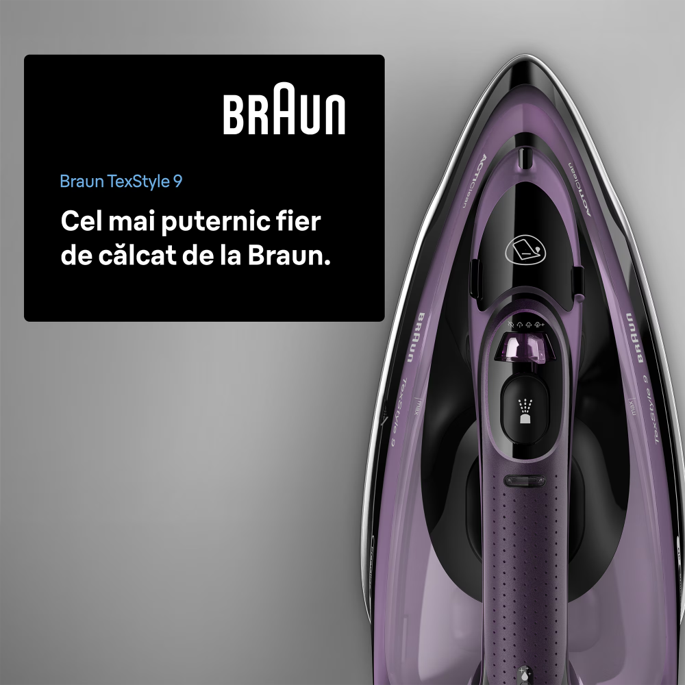 Fier de calcat Braun TexStyle 9 SI9661VI, 3100W, jet de abur 250g/min, abur variabil 0-60 g/min, talpa EloxalPlus, sistem ActiClean, rezervor 330 ml, tehnologie FreeGlide, oprire automata, sistem anti [2]