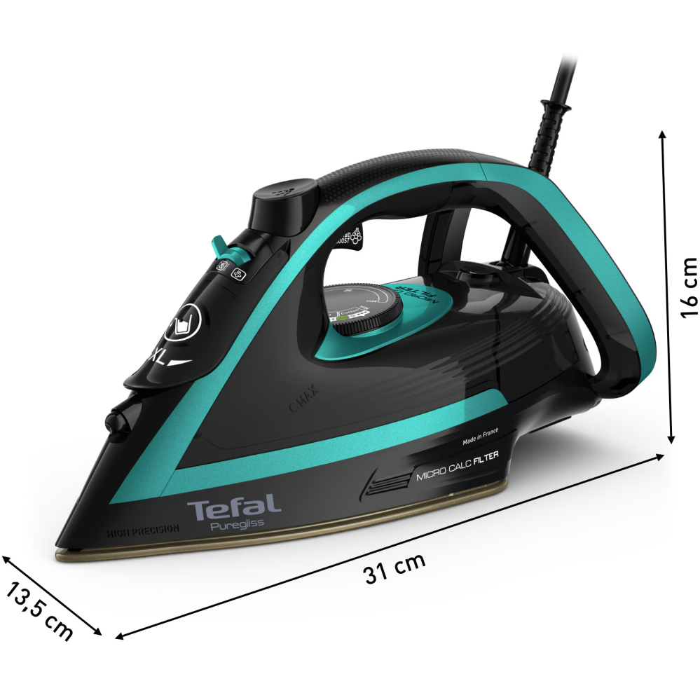 Fier de calcat Tefal Puregliss FV8066E0, 3000 W, abur variabil 50 g/min, Colector Micro Calc, Oprire automata, negru & albastru [2]