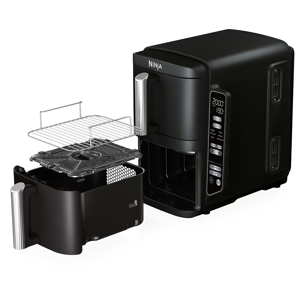 Friteuza cu aer cald Ninja Double Stack SL300, 2470W, 7.6l, 6 functii de gatit, 2 sertare suprapuse cu acoperire ceramica, 2 placi Crisp cu invelis ceramic, cu 75% mai putine grasimi, pana la 240°C, 2 [4]