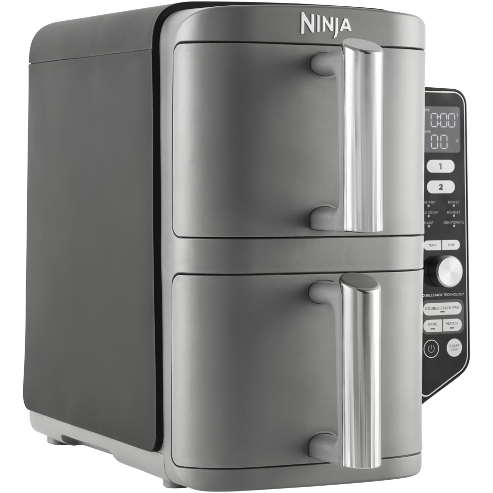 Friteuza cu aer cald Ninja Double Stack XL SL400, 9.5l, 2470W, 6 functii de gatit, 2 placi cu invelis ceramic, 2 placi grill din inox, gri [3]