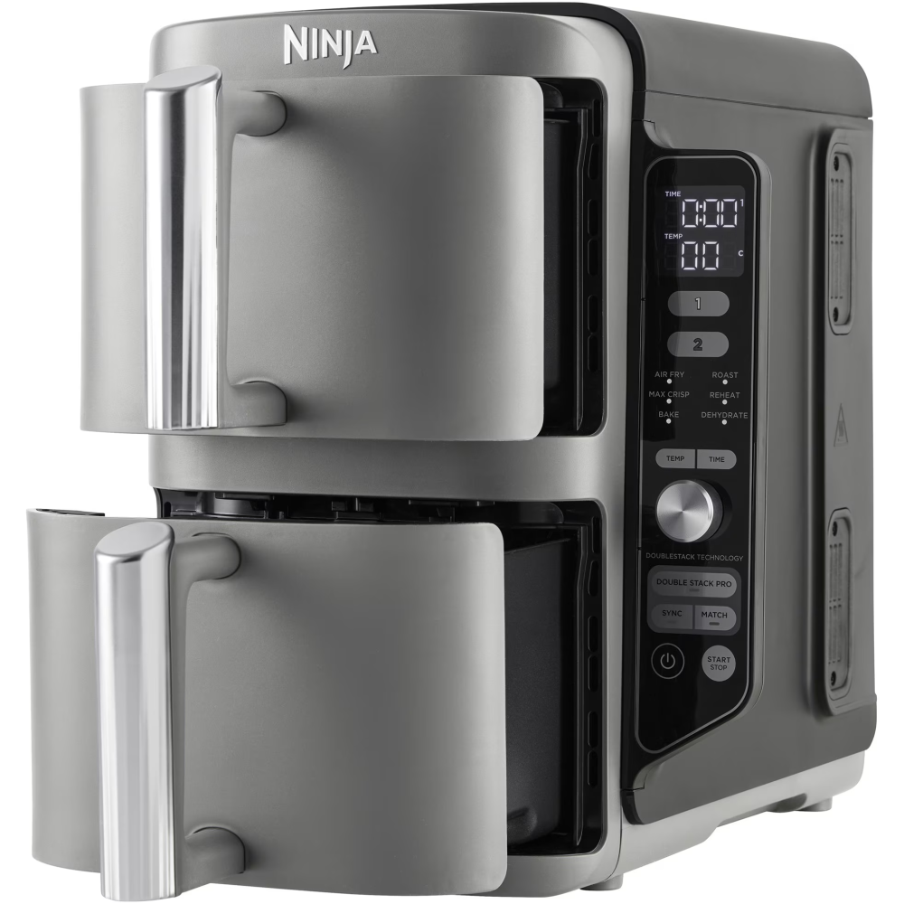 Friteuza cu aer cald Ninja Double Stack XL SL400, 9.5l, 2470W, 6 functii de gatit, 2 placi cu invelis ceramic, 2 placi grill din inox, gri [4]