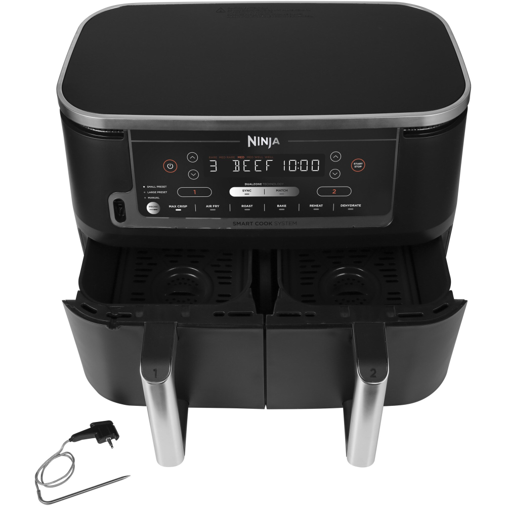 Friteuza cu aer cald Ninja Foodi DualZone AF451, 9.5l, 2470W, termometru digital, 6 functii de gatit, 2 placi cu invelis ceramic, negru [2]
