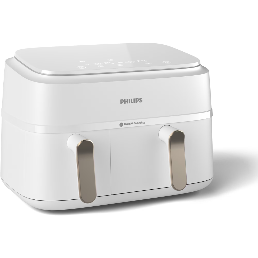 Friteuza dubla cu aer cald Philips Airfryer Seria 3000 NA353/10, 2 cosuri de gatit, capacitate 9L, afisaj digital, ecran tactil, 8 programe presetate, tehnologie RapidAir Plus, Culoare: alb [2]