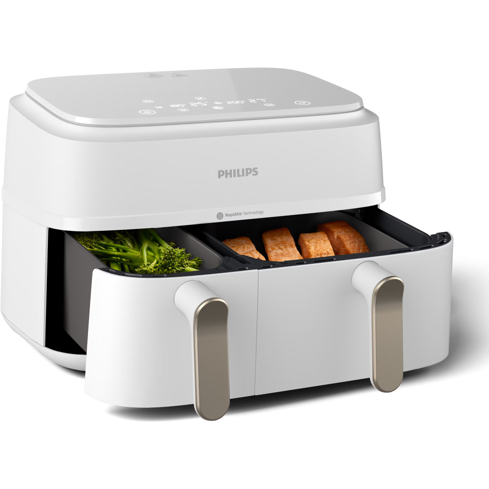 Friteuza dubla cu aer cald Philips Airfryer Seria 3000 NA353/10, 2 cosuri de gatit, capacitate 9L, afisaj digital, ecran tactil, 8 programe presetate, tehnologie RapidAir Plus, Culoare: alb [3]