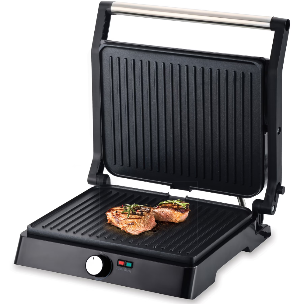 Gratar electric Heinner HEPG-F2000BKSS, placi fixe antiadezive, deschidere 180°, temperatura reglabila, Negru/Inox [4]