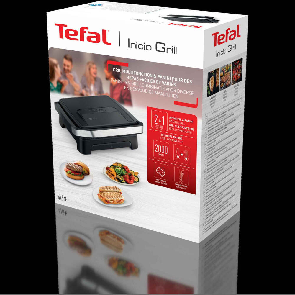 Gratar electric multifunctional Tefal Inicio Panini Maker & Grill GC271810, 2180W, pana la 6 persoane, suprafata antiaderenta de gatit 29x26 cm, depozitare verticala, depozitare cablu, tavita suc deta [5]