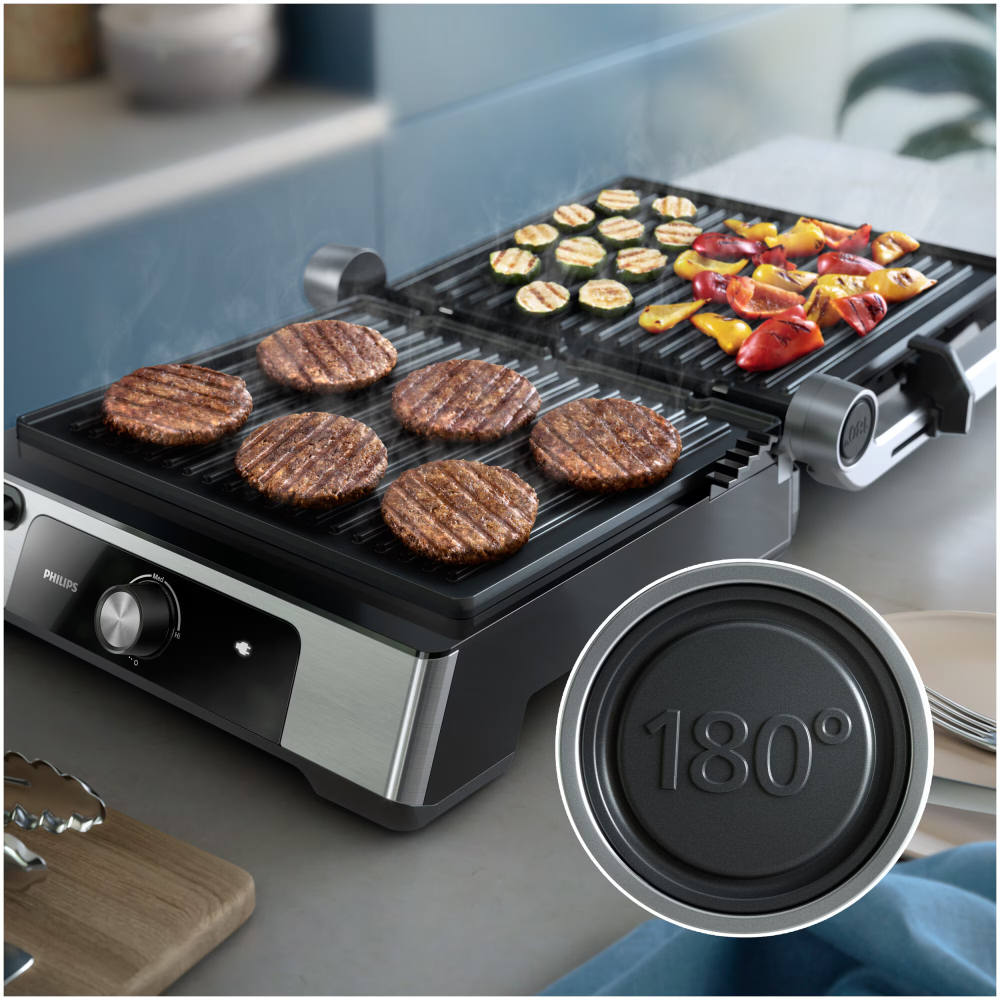 Gratar electric Philips HD6301/90 Seria 5000, 2200 W, inaltime reglabila, temperatura reglabila, curatare usoara, placi antiaderente detasabile, se deschide la 180°, tava de scurgere detasabila, maner [4]