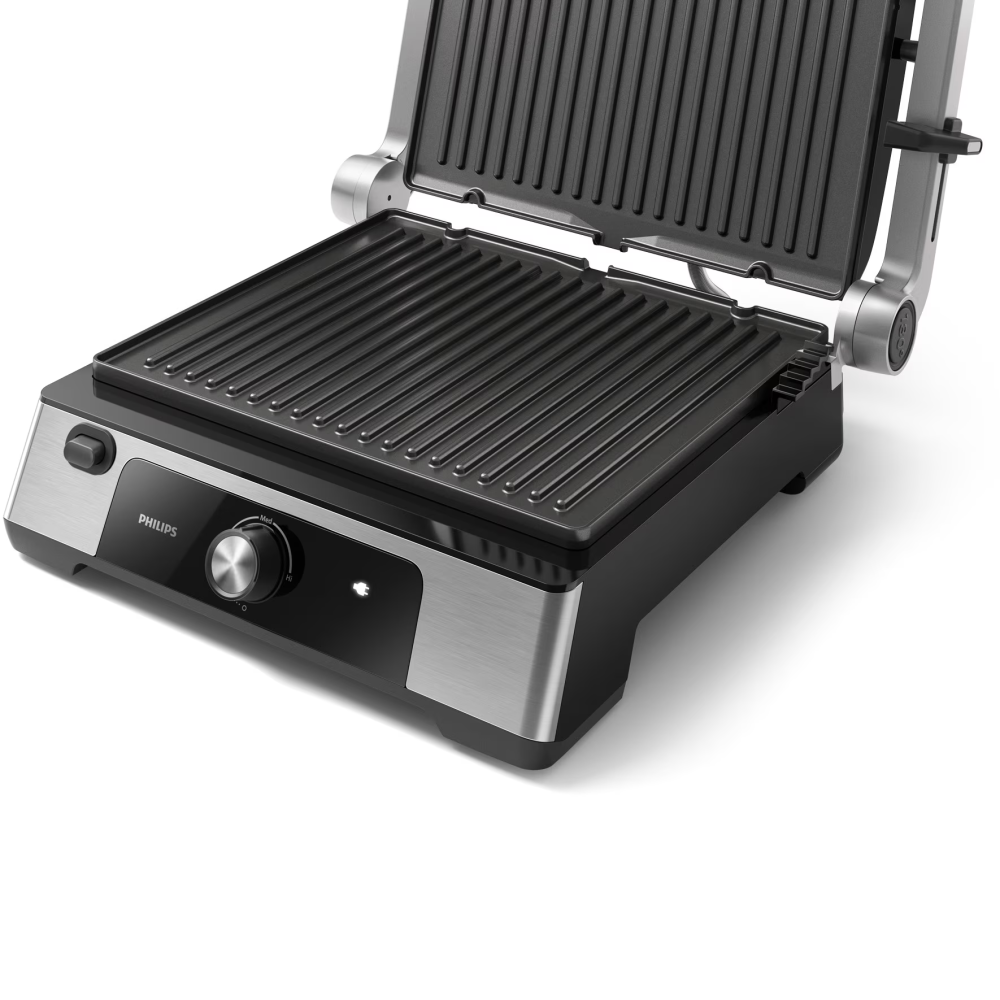 Gratar electric Philips HD6301/90 Seria 5000, 2200 W, inaltime reglabila, temperatura reglabila, curatare usoara, placi antiaderente detasabile, se deschide la 180°, tava de scurgere detasabila, maner [2]