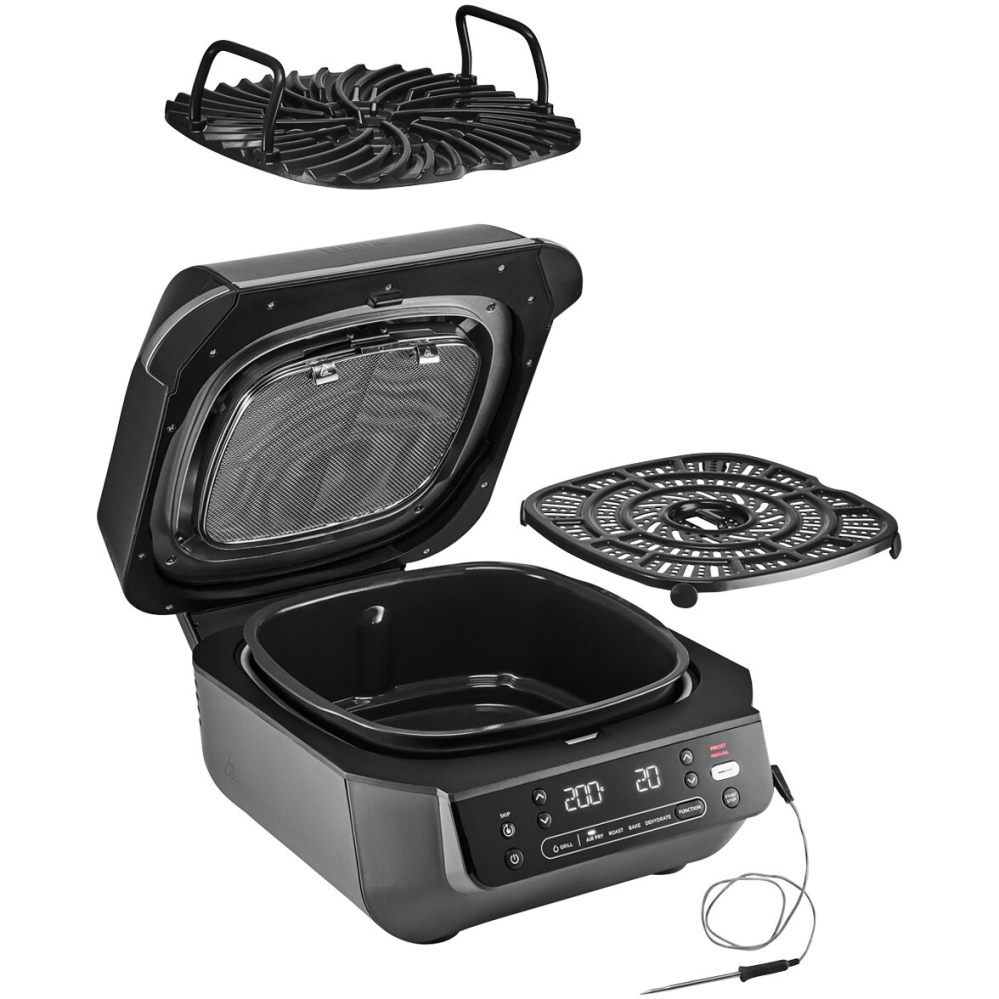 Gratar electric si airfryer Ninja Foodi AirGrill EG351EU, 1760 W, functie friteuza aer cald, 5 functii, 40°- 265°C, display digital, invelis ceramic, termometru digital, negru-argintiu [3]