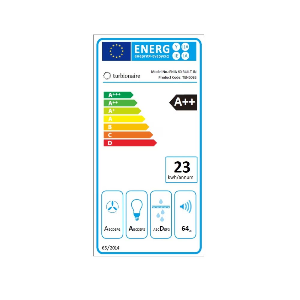 Hota incorporabila Turbionaire TEN60BS, Putere de absorbtie 720 mc/h, Motor Brushless, Control tactil pe Panoul mobil, Dubla aspiratie, Sticla tratata termic, Instalare flexibila, Iluminat LED,Clasa A [5]