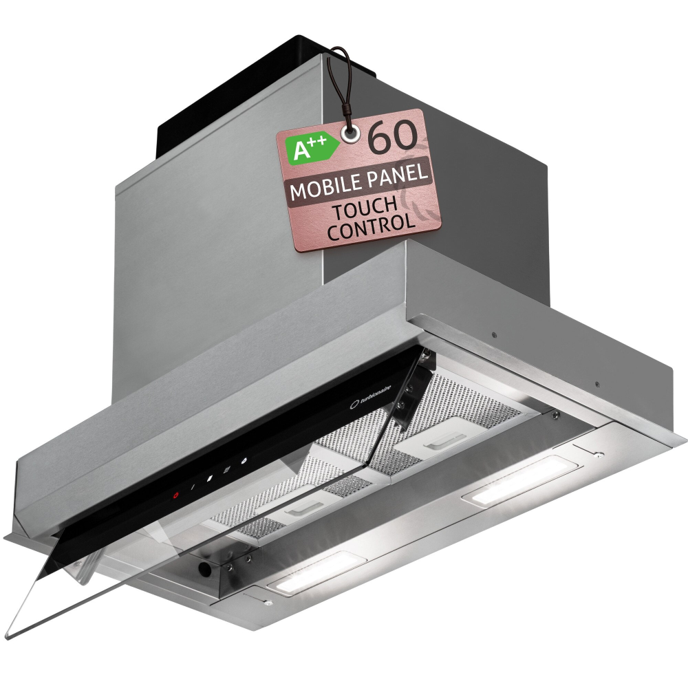 Hota incorporabila Turbionaire TEN60BS, Putere de absorbtie 720 mc/h, Motor Brushless, Control tactil pe Panoul mobil, Dubla aspiratie, Sticla tratata termic, Instalare flexibila, Iluminat LED,Clasa A [2]