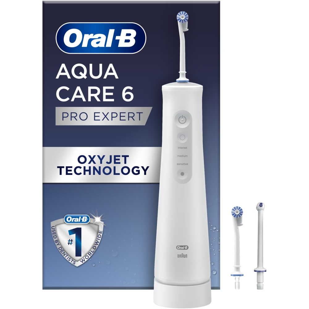 Irigator bucal portabil Oral-B AquaCare Pro Expert Series 6, Tehnologie Oxyjet, 3 intensitati, 2 fluxuri de apa, fara fir, Alb [1]