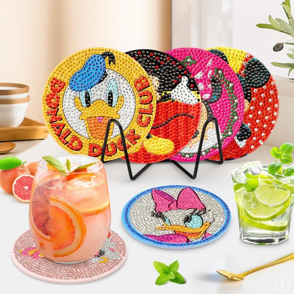 Kit Pictura cu Diamante pentru Copii, DAERLE, Set Arta Tematica Mickey Mouse si Prietenii, Suport Pahare, 8 Bucati [4]