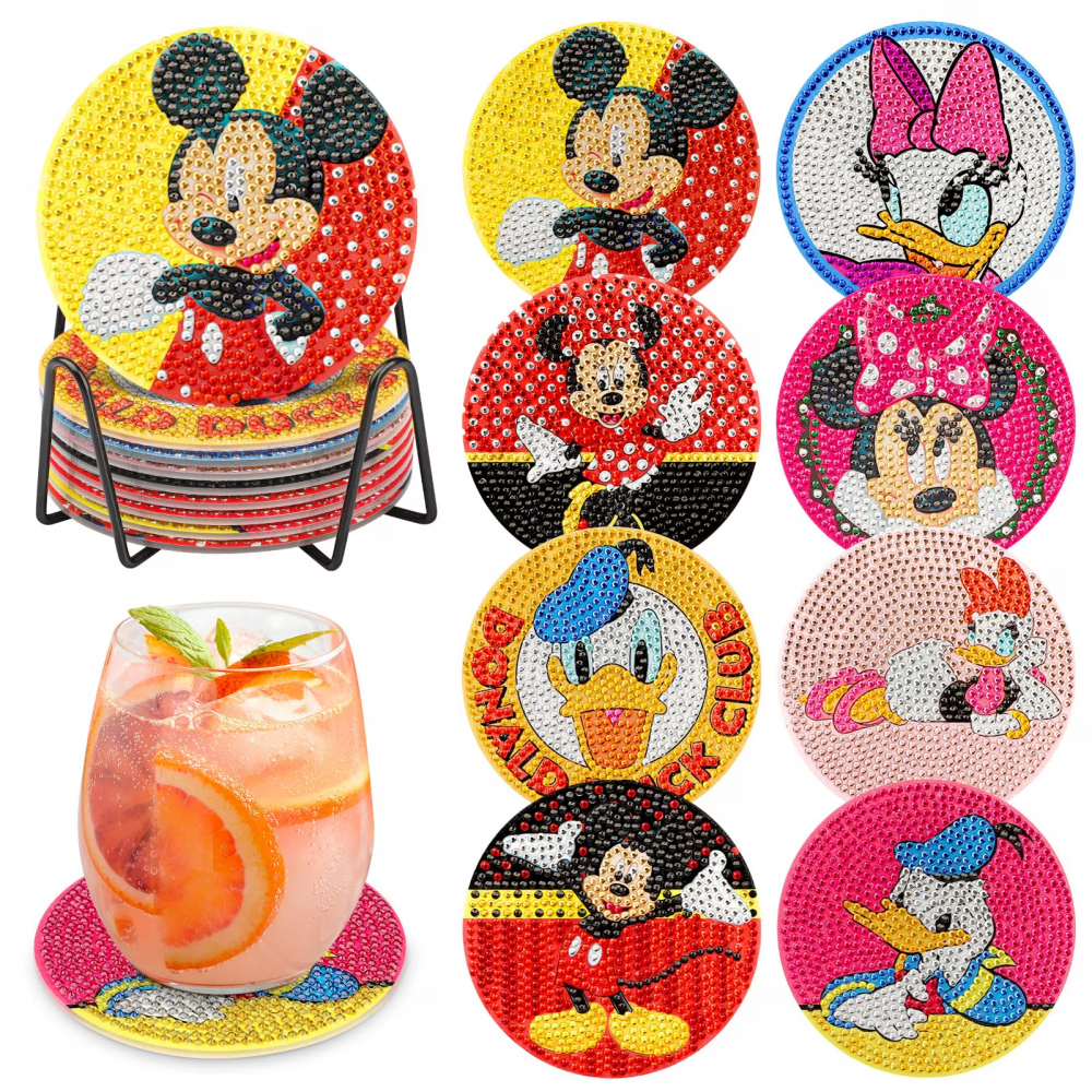 Kit Pictura cu Diamante pentru Copii, DAERLE, Set Arta Tematica Mickey Mouse si Prietenii, Suport Pahare, 8 Bucati [1]