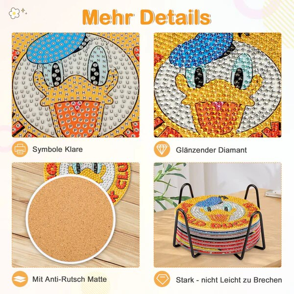 Kit Pictura cu Diamante pentru Copii, DAERLE, Set Arta Tematica Mickey Mouse si Prietenii, Suport Pahare, 8 Bucati [5]