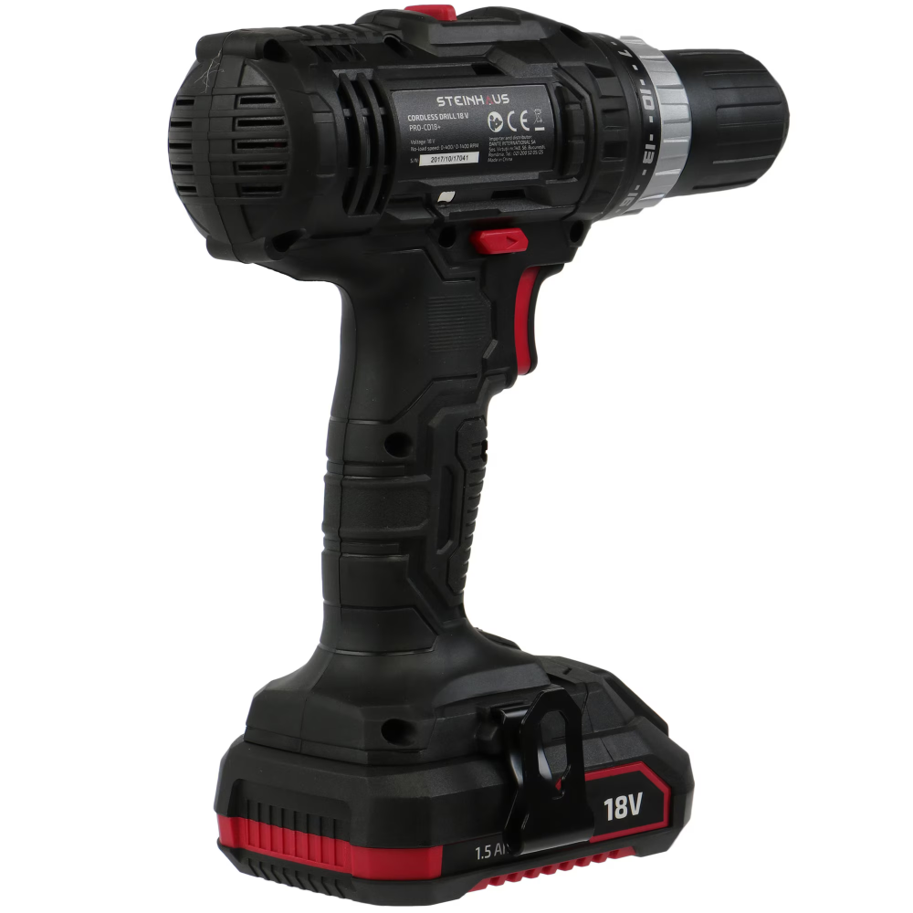Masina de gaurit si insurubat (bormasina) cu acumulator 18V 1.5Ah Li-Ion Steinhaus, PRO-CD18+, 30Nm, 2 trepte 400/1400 RPM, mandrina rapida 13mm, 13 accesorii, cutie plastic [2]