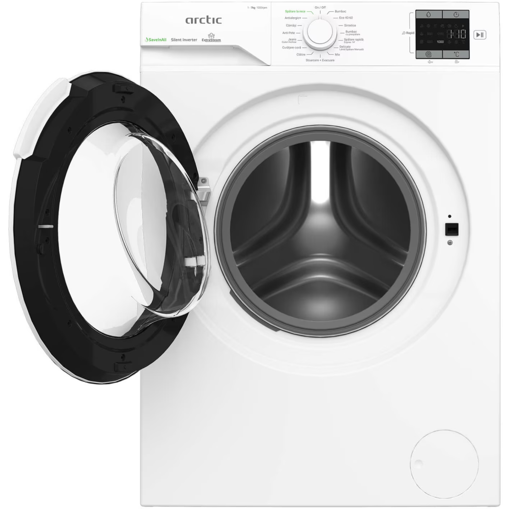 Masina de spalat rufe Arctic APLM1WFSU17210W, 7 Kg, 1200 RPM, Clasa energetica A, Motor Silent Inverter, ExtraSteam, IronExpress, Recycled Tub, Fast/Intensive, Steam, WaterMode (Water Saving - Extra R [2]