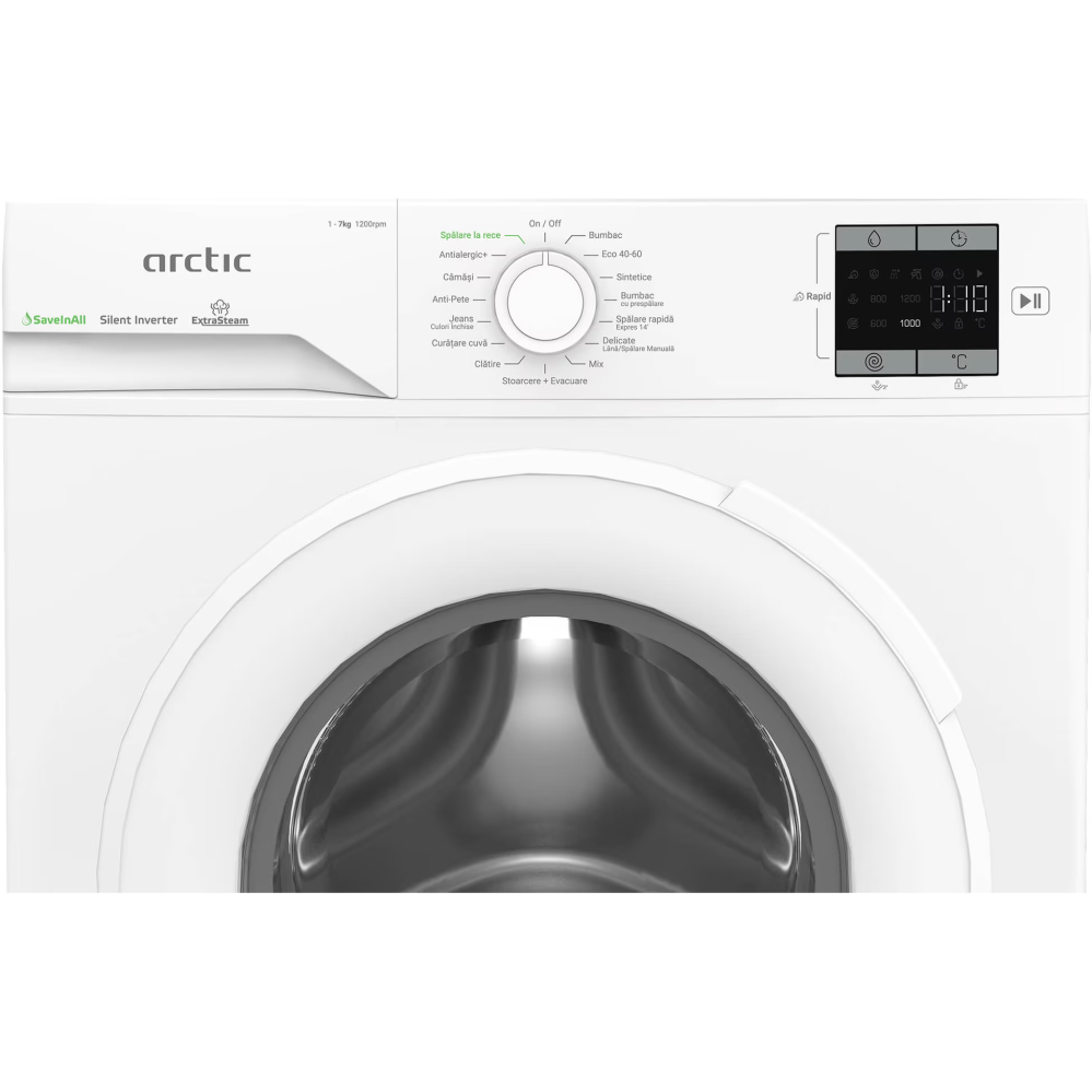 Masina de spalat rufe Arctic APLM1WFSU17210W, 7 Kg, 1200 RPM, Clasa energetica A, Motor Silent Inverter, ExtraSteam, IronExpress, Recycled Tub, Fast/Intensive, Steam, WaterMode (Water Saving - Extra R [3]