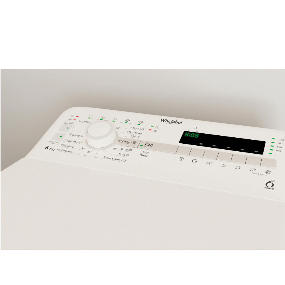 Masina de spalat rufe cu incarcare verticala Whirlpool TDLR6040SEU/N, 6 kg, 1000 RPM, Clasa C, Tehnologia Al 6-lea Simt, Display Digital, Alb [5]