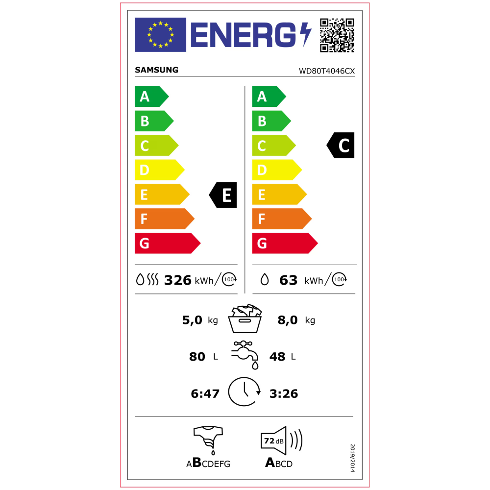 Masina de spalat rufe cu uscator Samsung WD80T4046CX/LE, Spalare 8 kg, Uscare 5 kg, 1400 RPM, Clasa C, Eco Bubble, Bubble Soak, Steam, Airwash, Motor Digital Inverter, Inox [7]