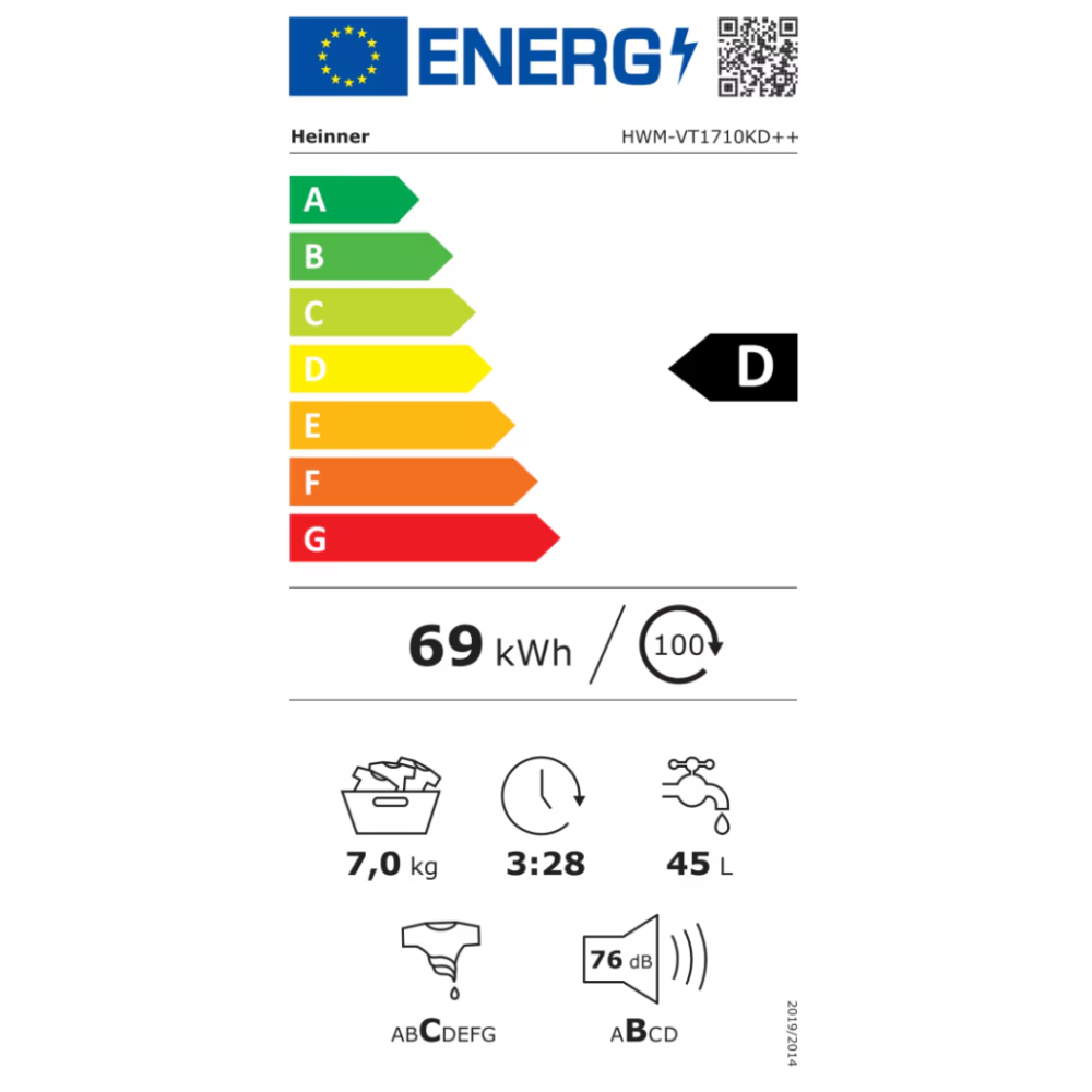 Masina de spalat rufe Heinner HWM-VT1710KD++, 7 kg, 1000 rpm, Clasa D, 15  programe, Display digital, Program rapid 15 min, Program scurt 60 min, Program allergy safe, Functie start intarziat, Sistem [2]
