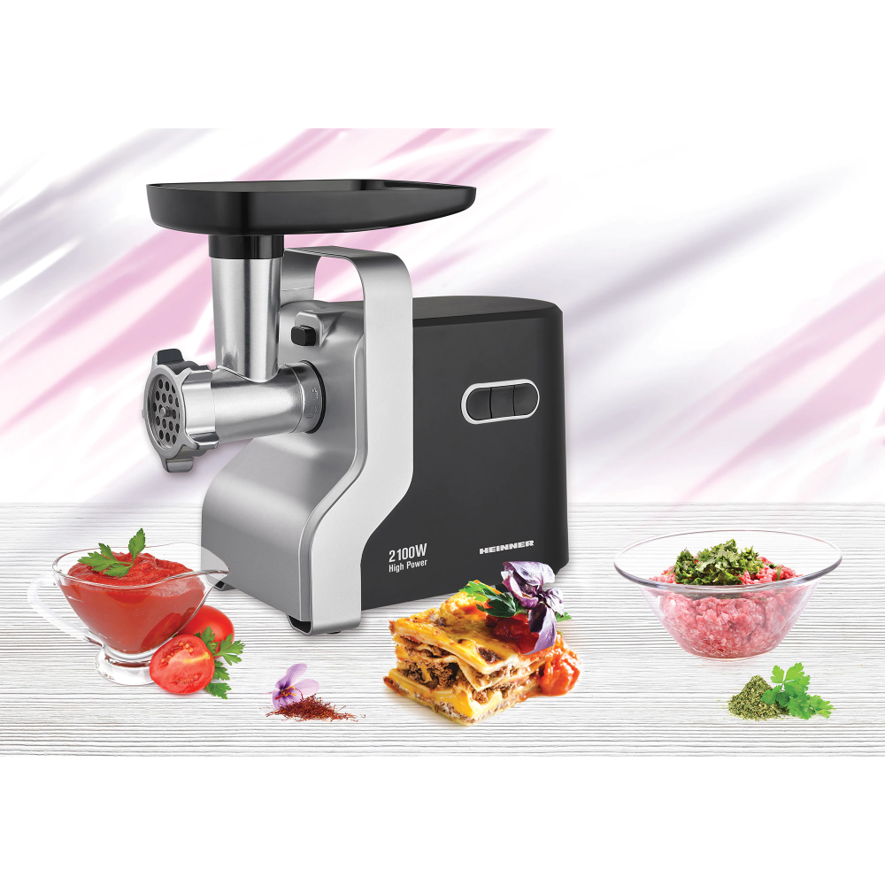 Masina de tocat carne Heinner MG-2100BKSL, 2100 W, Accesoriu rosii, Cutit Inox, Negru/Argintiu [3]