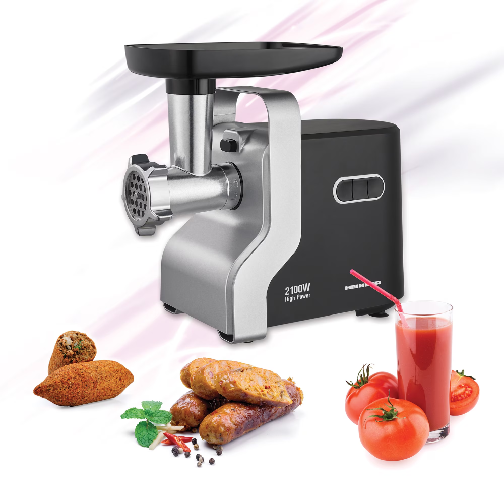 Masina de tocat carne Heinner MG-2100BKSL, 2100 W, Accesoriu rosii, Cutit Inox, Negru/Argintiu [2]