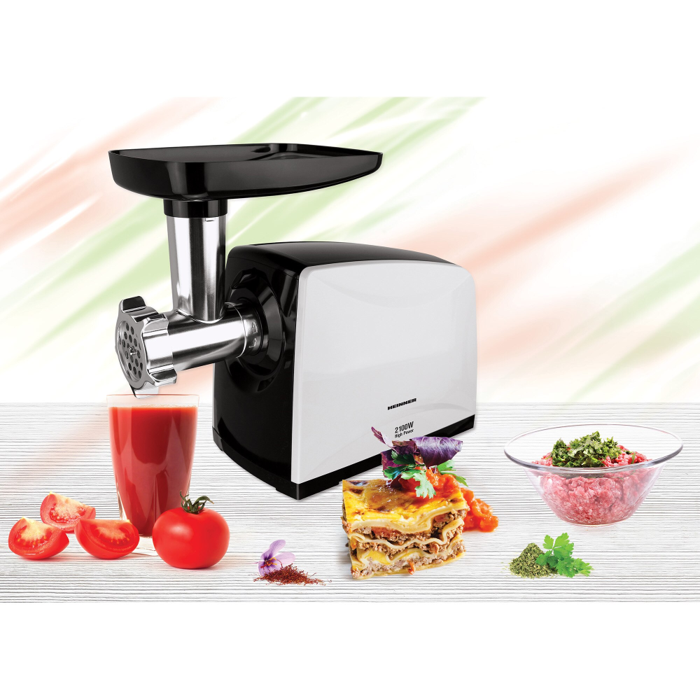 Masina de tocat carne Heinner MG-2100BKWH, 2100 W, accesoriu rosii, Cutit Inox, Negru/Alb [3]