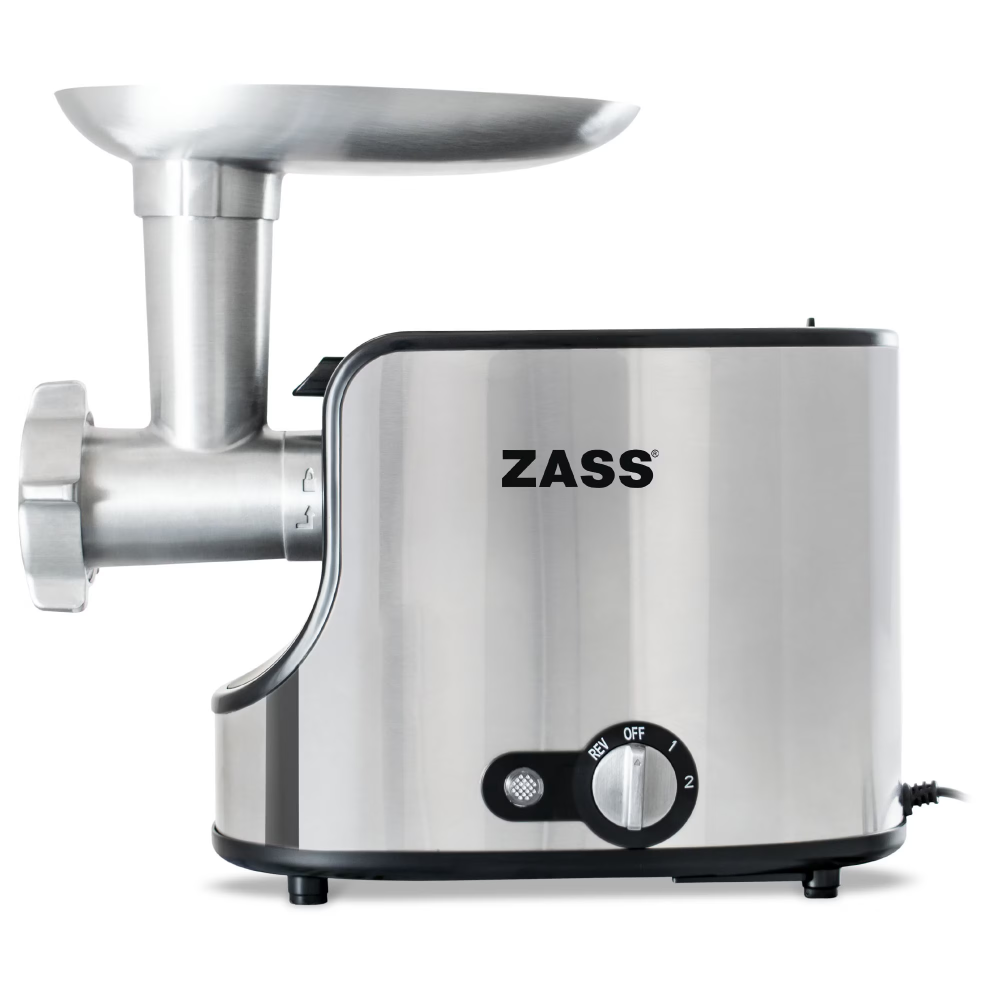 Masina de tocat Zass ZMG06, 1600W, 1.6 kg/min, 2 trepte de viteza, 3 site de inox, accesoriu carnati, negru/inox [2]