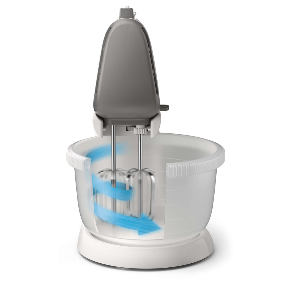 Mixer cu bol Philips Viva Collection HR3745/00, 450 W, 5 viteze, Functie Turbo, Bol actionare automata, capacitate bol 3L, , Alb/Gri [6]