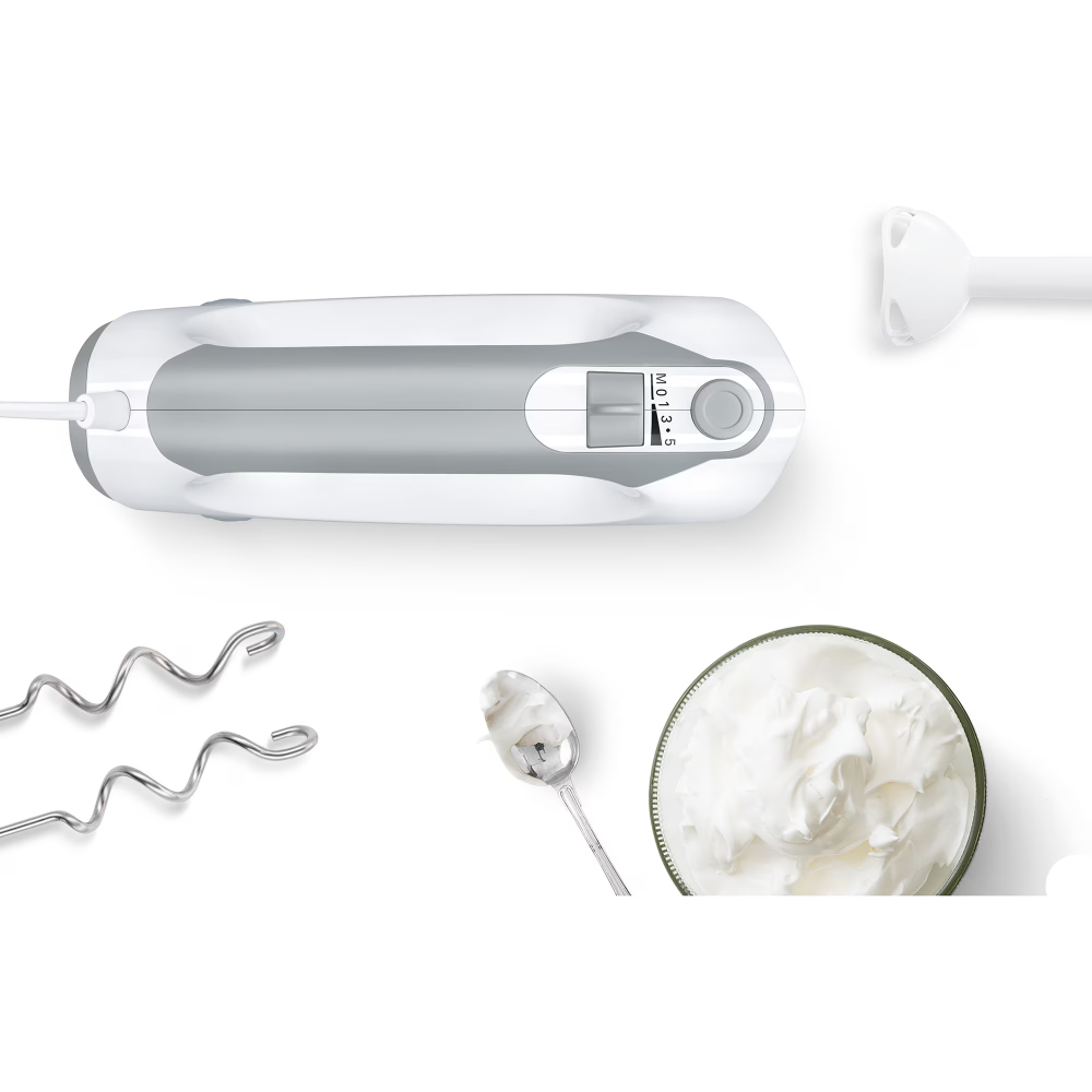 Mixer de mana Bosch MFQ36440, 450 W, 5 viteze + Turbo, Pasator, Vas gradat, Alb/Gri [3]