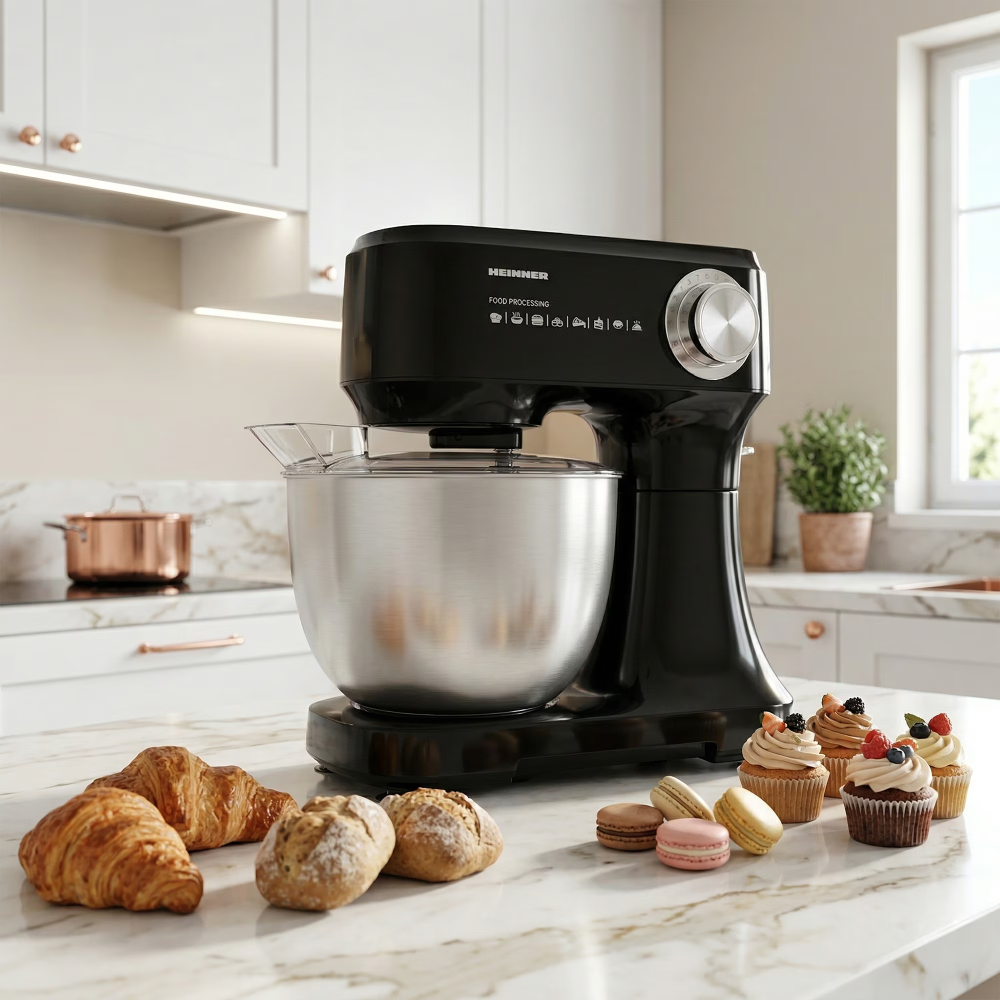 Mixer planetar cu bol Heinner HPM-D750BK, 600W, 12 viteze, bol inox 3.5L, accesorii tel, paleta si carlig, negru [3]