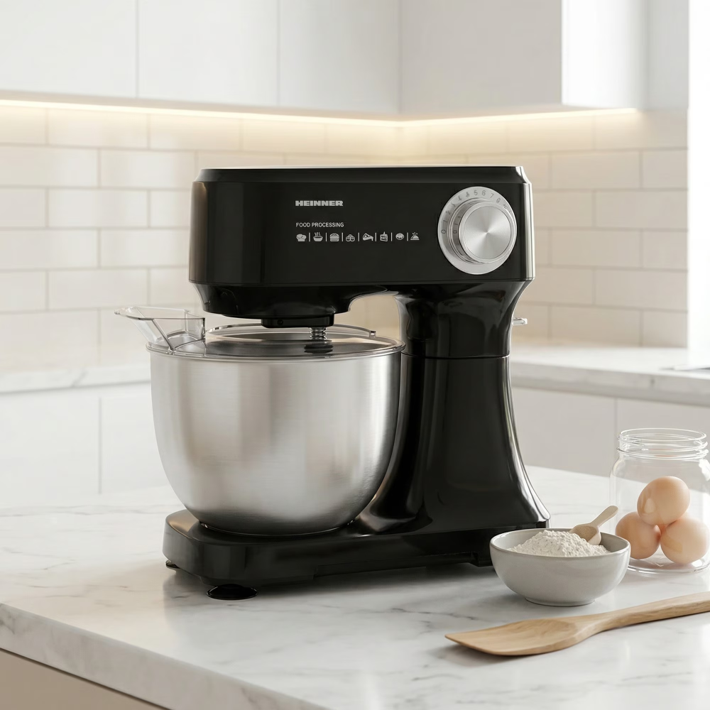Mixer planetar cu bol Heinner HPM-D750BK, 600W, 12 viteze, bol inox 3.5L, accesorii tel, paleta si carlig, negru [2]