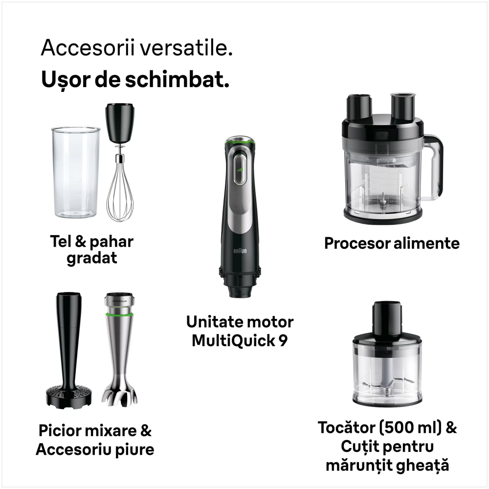 Mixer vertical Braun MQ9187XLI, 1200 W, viteza variabila SmartSpeed, Procesor alimente 2l, Tocator 500 ml, Accesoriu framantare, Accesorii feliere, Tel, Pahar gradat 600 ml, Negru [2]