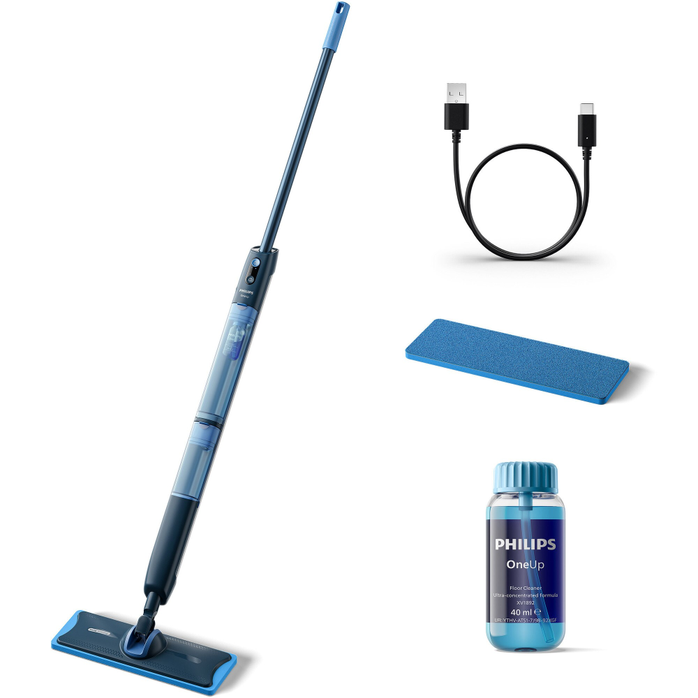 Mop electric Philips OneUp XV5113/01 seria 5000 , absoarbe apa murdara si pompeaza apa curata, autonomie 70 min, rezervoare de apa separate, balama rotativă la 360°, fara fir, manevrabil, pana la 125  [2]