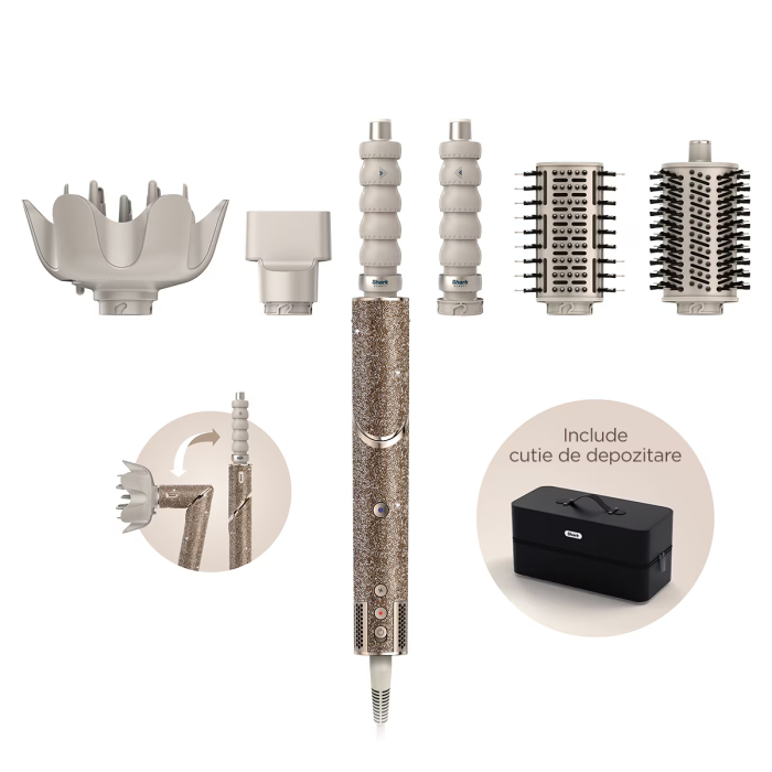 Ondulator Multistyler Shark FlexStyle Sparkle HD446JSEU 5in1, 1400W, 3 trepte de temperatura, 5 moduri de coafare, gold diamond [4]