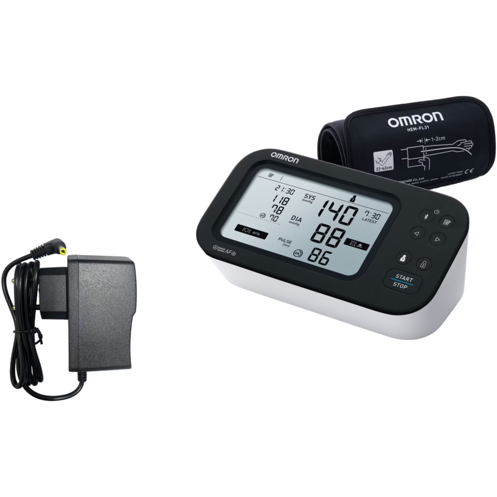 Pachet Tensiometru de brat automat OMRON M7 IT AFib, Tehnologie Intellisense, Adaptor AC original Omron, Alb [1]