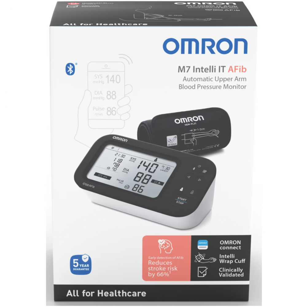 Pachet Tensiometru de brat automat OMRON M7 IT AFib, Tehnologie Intellisense, Adaptor AC original Omron, Alb [3]