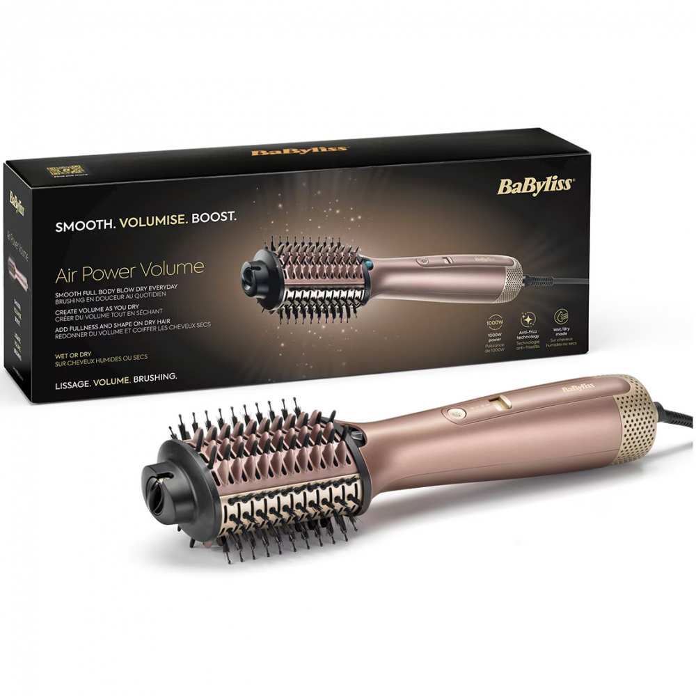 Perie cu aer cald BaByliss Air Power Volume AS95E 1000W, 3 trepte de temperatura, 2 trepte de viteza, roz [1]